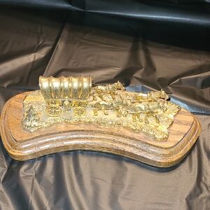 RITTER CO. 24 KT GOLD PLATED Western Wagon Figurine on Wooden Base